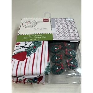 NEW Winter Wonder Lane Fabric Shower Curtain Santa/Reindeer Dog Wreath Set 13 Pc